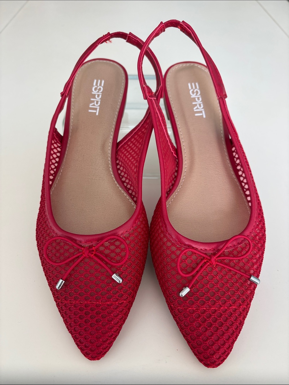 Esprit Red Pointed Slingback Flats with Bow Accent 7